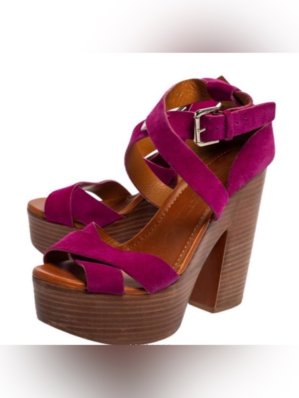Ralph Lauren Runway Collection Magenta Suede Platform Sandals with Ankle Strap